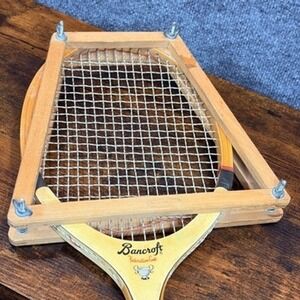 VTG 70's Bancroft Federation Cup Wooden Tennis Racquet w/Press MCM Decor USA